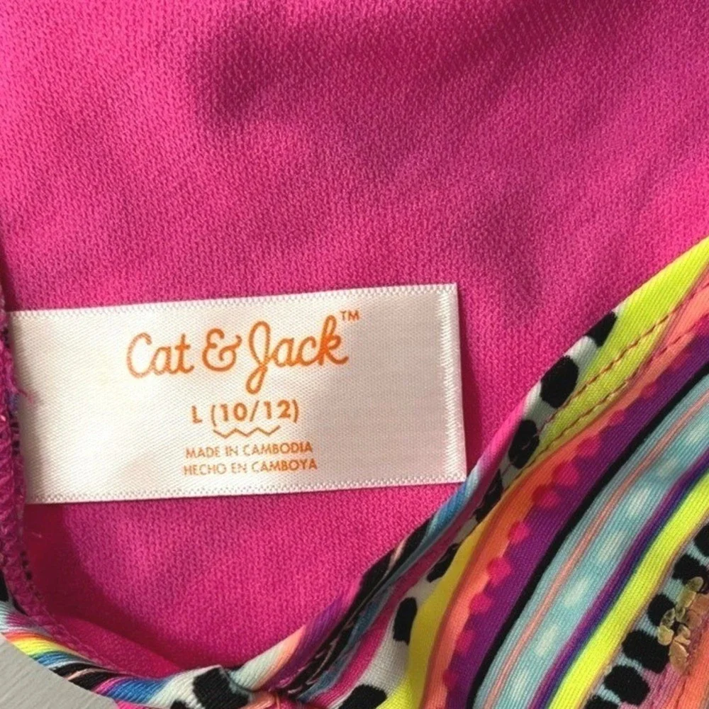 Cat & Jack Fringe Bikini Swim Top Girls Large Pink Colorful Stripes NWT